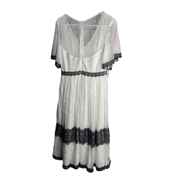 Wolf And Badger Nissa Dress EU 40 US 8 White Black Lace V Neck MIDI Short Sleeve - Picture 4 of 11